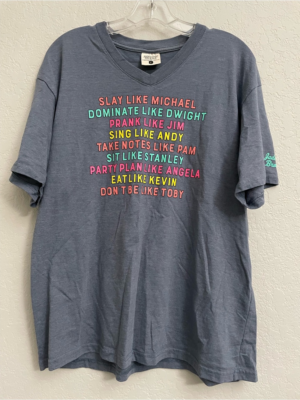 Jadelynn Brooke The Office TV Show Graphic S/S V Neck Tee Women’s Large Blue